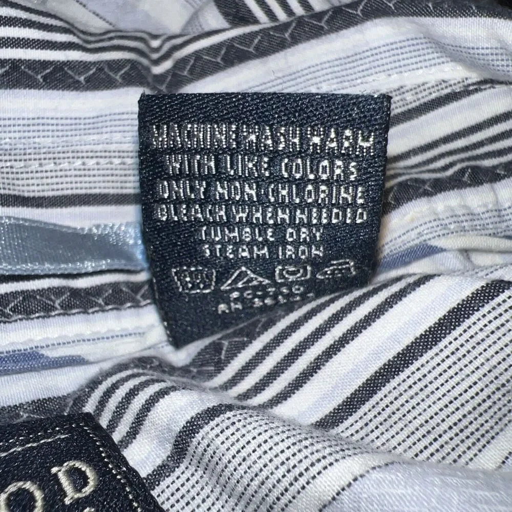 Izod Jeans Men's Medium‎ Maritime Button Down Shirt Blue Gray White Striped